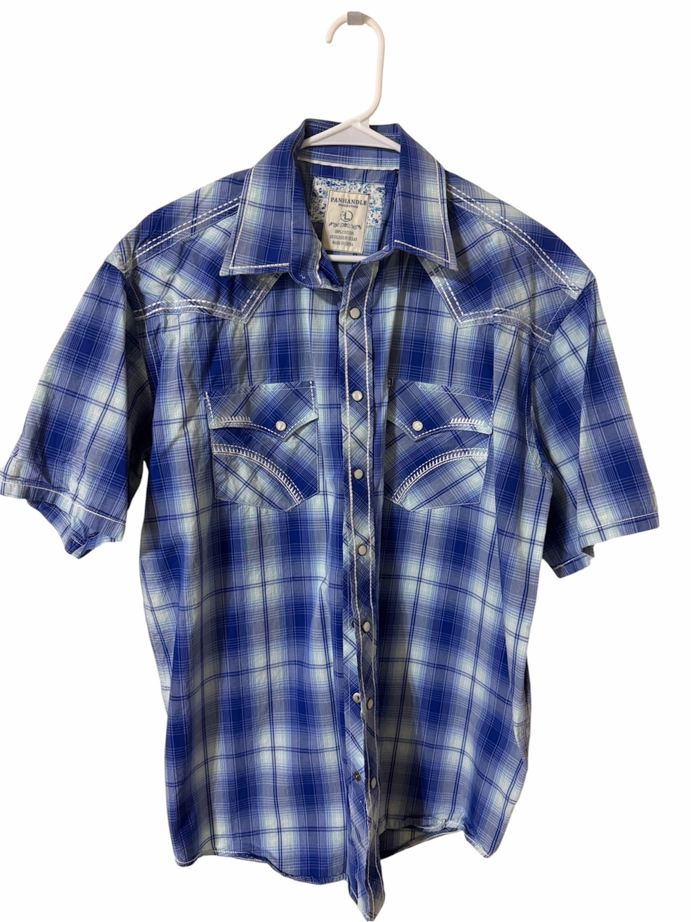 Men's Blue Plaid Short-Sleeve Western Polo Shirt